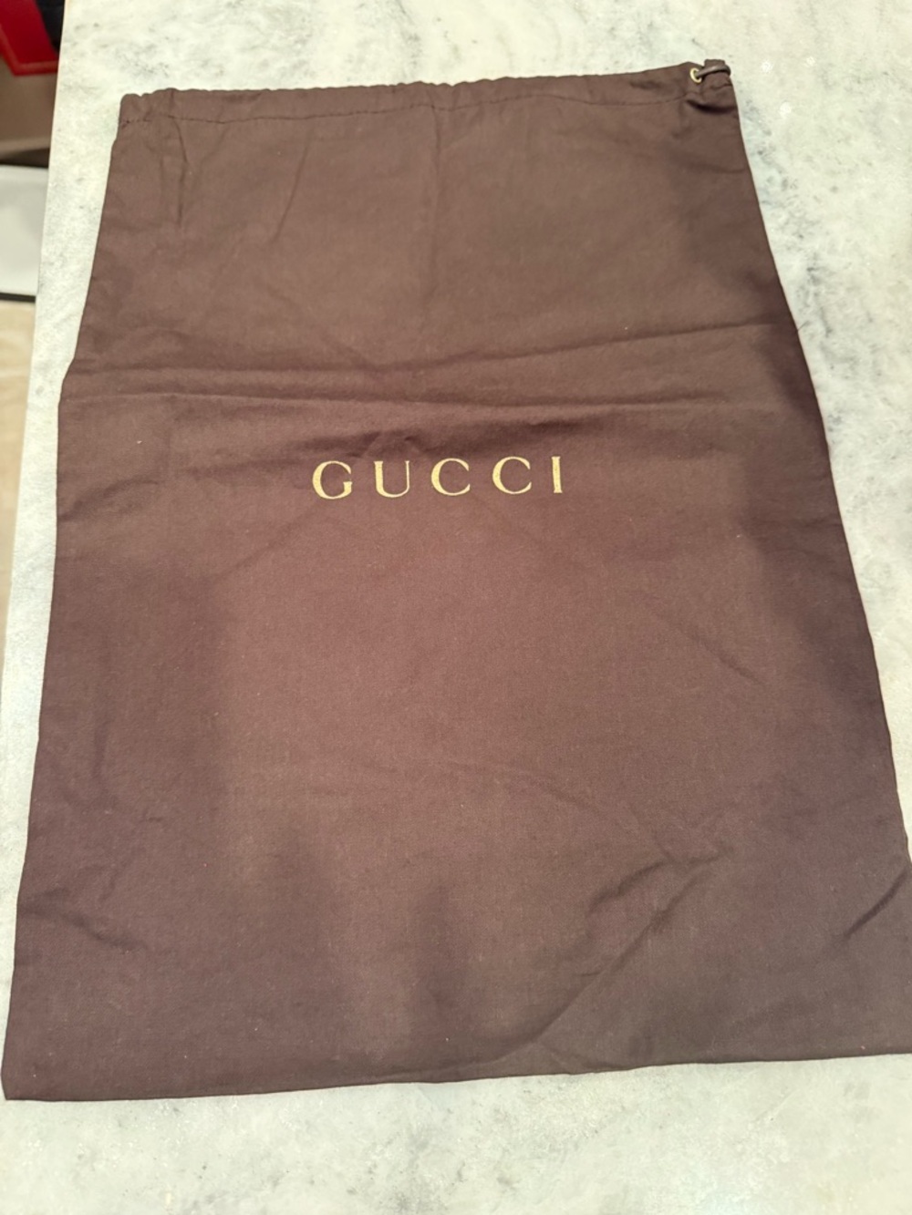 Gucci Brown Drawstring Dust Bag with Gold Logo